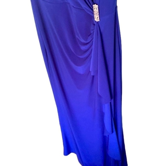 Ralph Lauren Parisian Ruched Floor Length Gown Size 8 Wrap Style Rhinestone Blue - Picture 8 of 12